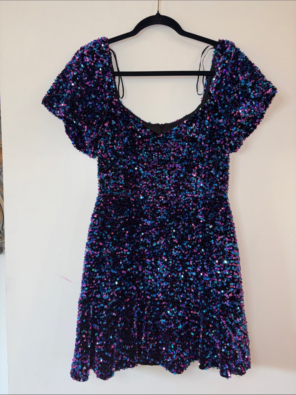 Dazzling Sequin Puff-Sleeve Mini Dress - Purple Multicolor Size M